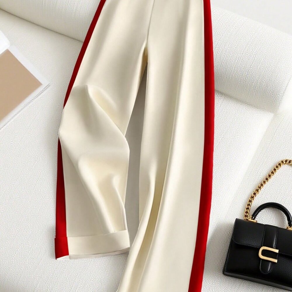 Red Casual Women's Loose Elegant Wide Leg Pants - Picture 2 of 6